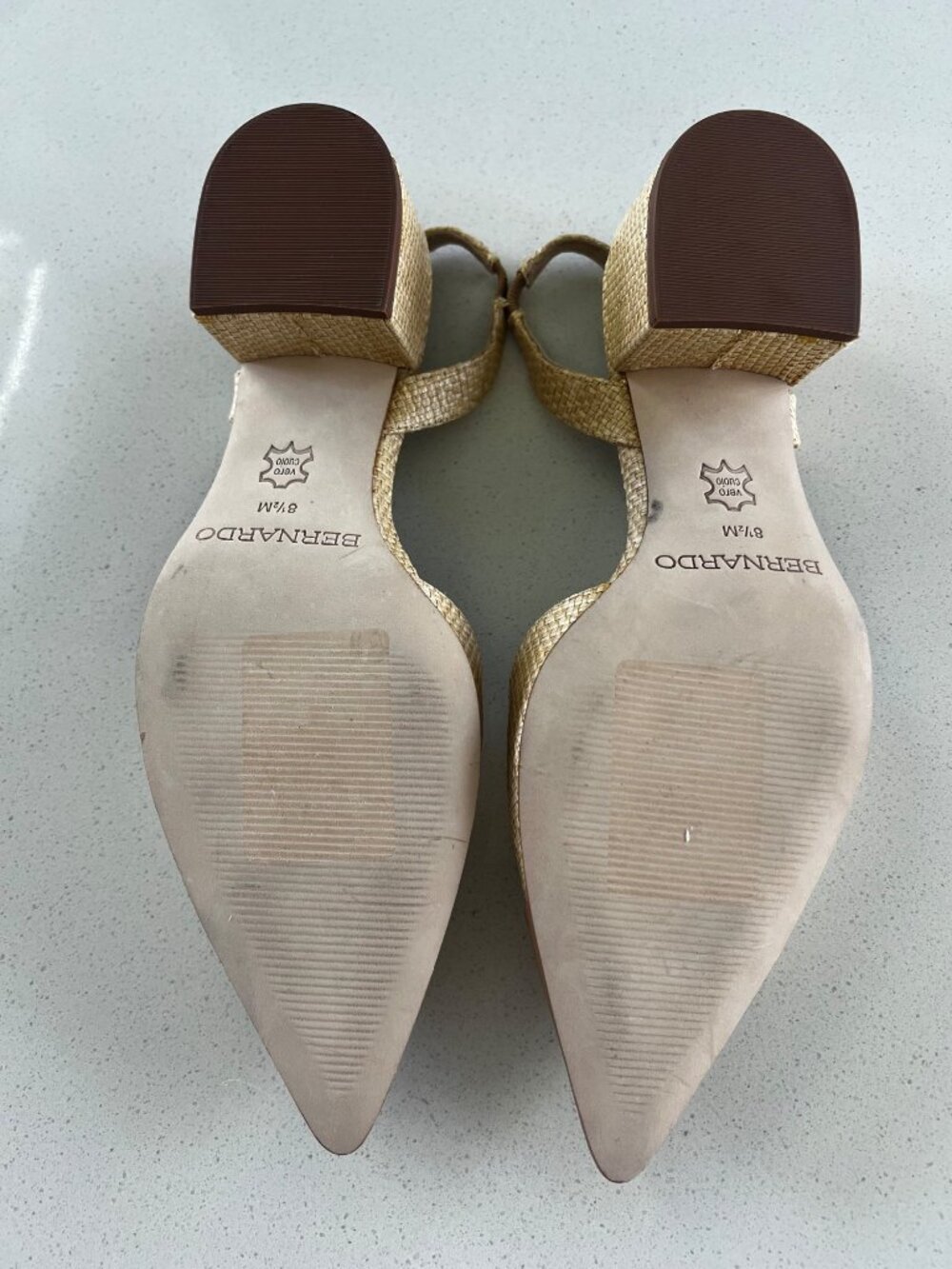 BERNARDO Monroe Slingback PUMPS BEIGE  Raffia and leather size 8.5 - Picture 6 of 9